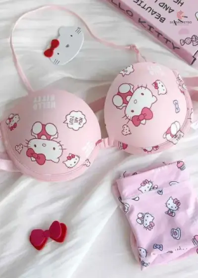 Kawaii Sanrio Bra Set Hello Kitty Sweet Underwear Panties And Push-up Bras Comic Underwear Sexy Pure Desire Bra Girl Cute Gift