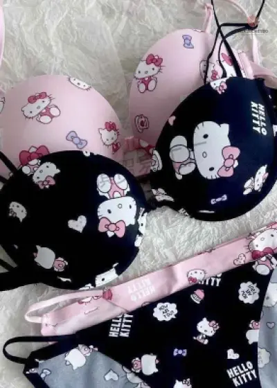 Kawaii Sanrio Bra Set Hello Kitty Sweet Underwear Panties And Push-up Bras Comic Underwear Sexy Pure Desire Bra Girl Cute Gift secondary