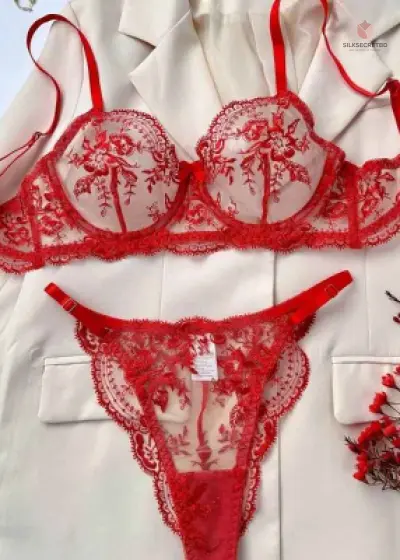Special Popular Flower Embroidery Perspective Mesh, Comfortable, Simple and Generous Underwear Set See Through Bra Plus Size