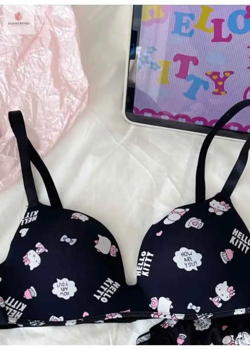 Sanrio Cartoon Cute Hellokitty Girls Slimming Bra Intimates Comfort Student Active Bras Sweet Women's Underwear Chest Gathered