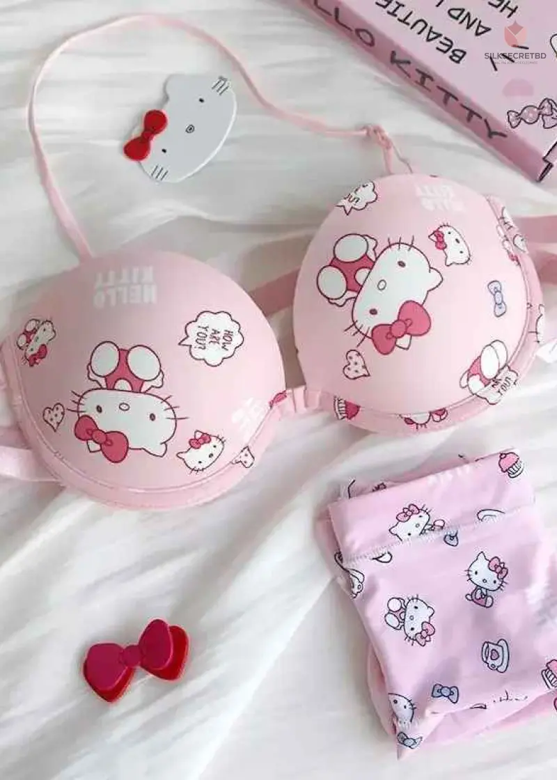 Kawaii Sanrio Bra Set Hello Kitty Sweet Underwear Panties And Push-up Bras Comic Underwear Sexy Pure Desire Bra Girl Cute Gift