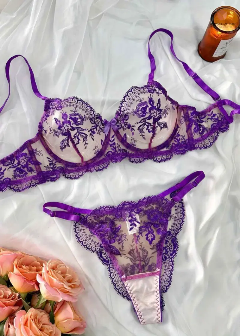 Special Popular Flower Embroidery Perspective Mesh, Comfortable, Simple and Generous Underwear Set See Through Bra Plus Size