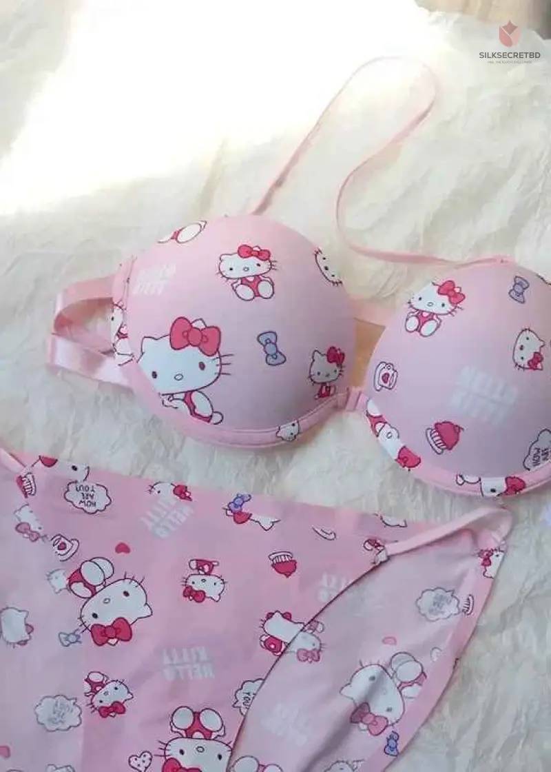Kawaii Sanrio Bra Set Hello Kitty Sweet Underwear Panties And Push-up Bras Comic Underwear Sexy Pure Desire Bra Girl Cute Gift
