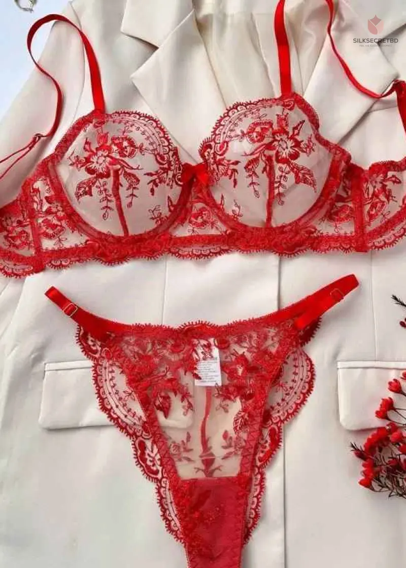 Special Popular Flower Embroidery Perspective Mesh, Comfortable, Simple and Generous Underwear Set See Through Bra Plus Size