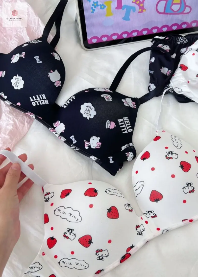 Sanrio Cartoon Cute Hellokitty Girls Slimming Bra Intimates Comfort Student Active Bras Sweet Women's Underwear Chest Gathered
